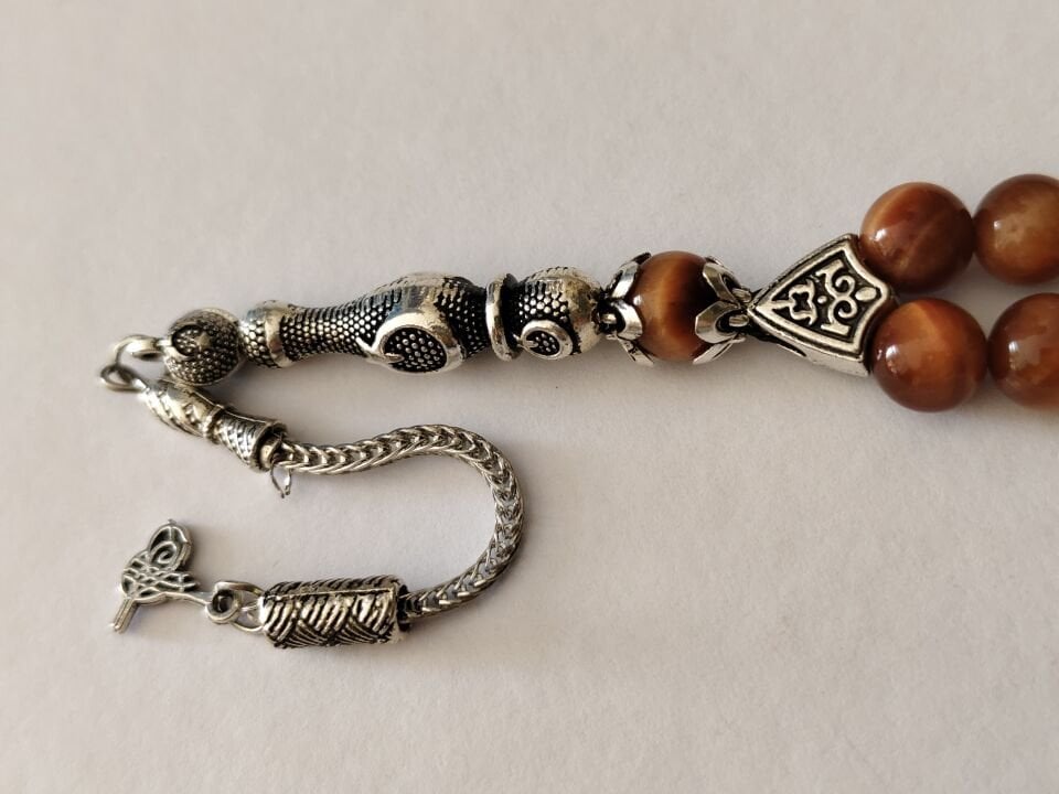 TURUNCU KAPLAN GÖZÜ TAŞI 33'LÜK TESBİH
