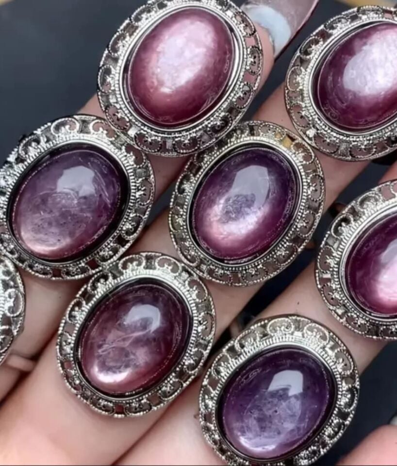 1. KALİTE LEPİDOLİT TAŞI AYARLANABİLİR GÜMÜŞ KAPLAMA YÜZÜK ŞİMDİ %20 İNDİRİMLİ