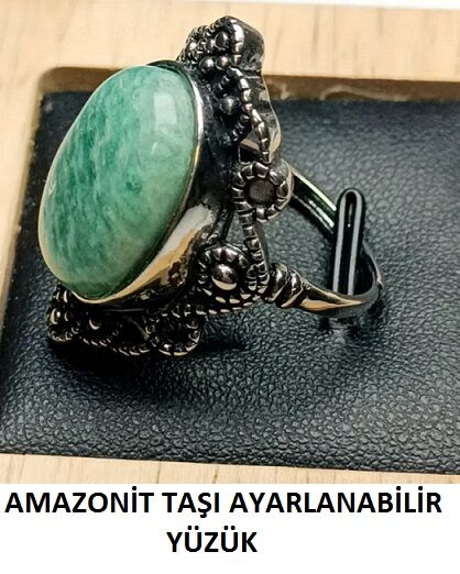 1. KALİTE AYARLANABİLİR ESKİTME KAŞ ÜZERİNE BAYAN AMAZONİT TAŞI YÜZÜK