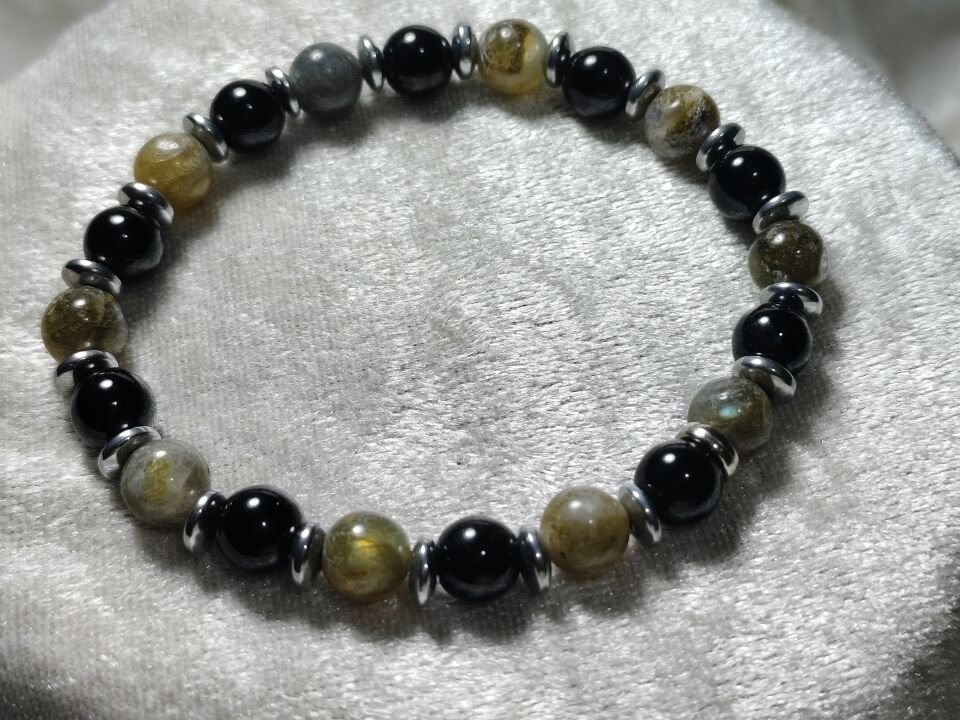 LABRADORİT TURMALİN DOĞAL TAŞ BİLEKLİK