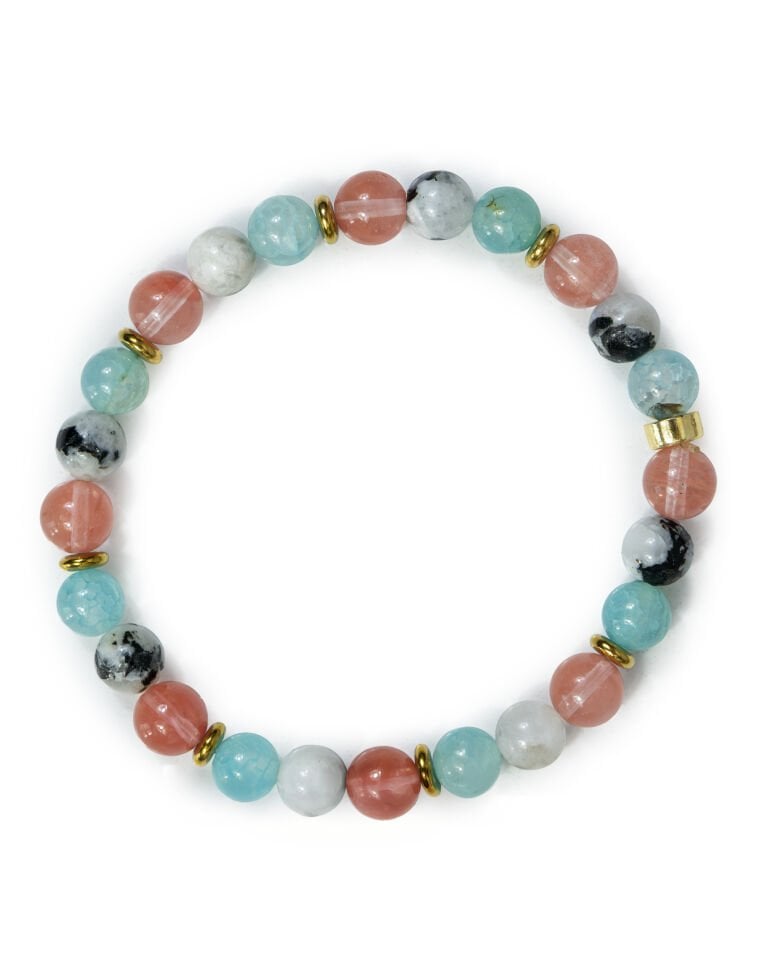 PEMBE KUVARS, AY TAŞI, MAVİ AKİK BAYAN DOĞAL TAŞ BİLEKLİK