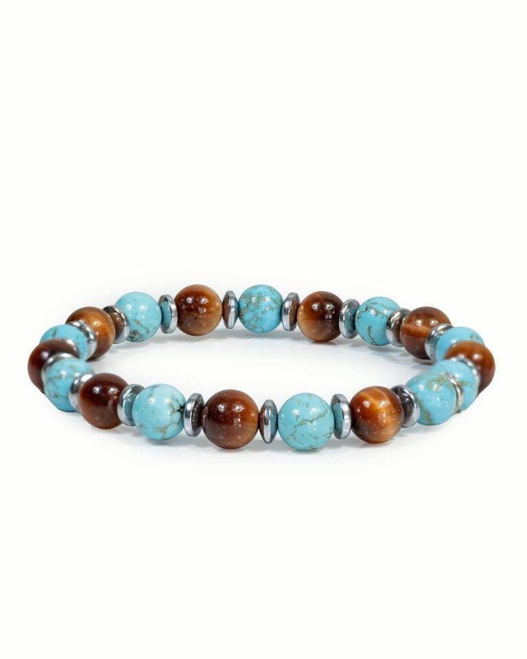 TURKUAZ TURUNCU KAPLAN GÖZÜ ERKEK BAYAN DOĞAL TAŞ BİLEKLİK