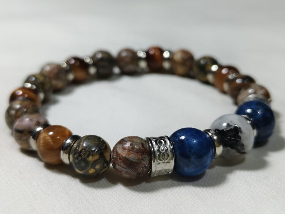 JASPER-LAPİS LAZULİ- TURUNCU KAPLAN GÖZÜ-AY TAŞI BİLEKLİK