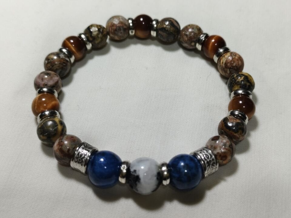 JASPER-LAPİS LAZULİ- TURUNCU KAPLAN GÖZÜ-AY TAŞI BİLEKLİK
