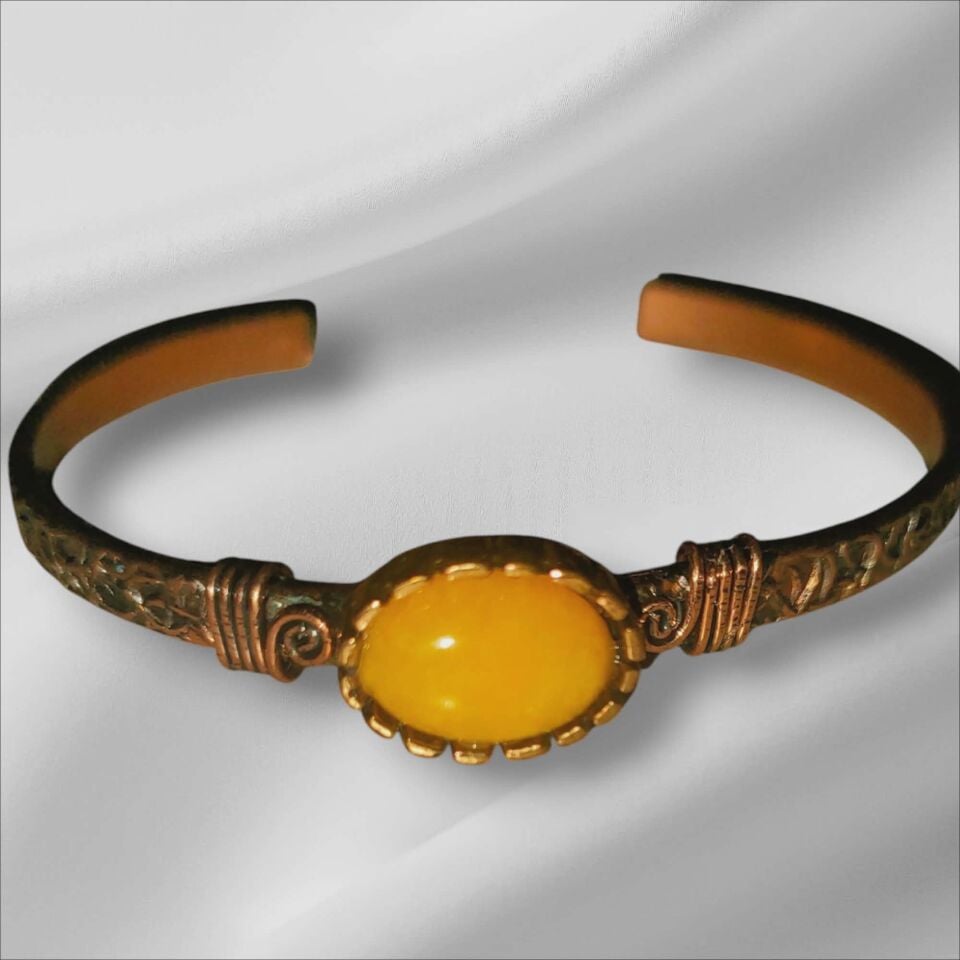 SARI AKİK TAŞI BAKIR BİLEKLİK