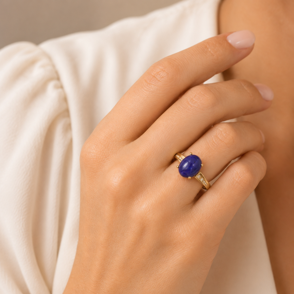 LAPİS LAZULİ TAŞI AYARLANABİLİR YÜZÜK