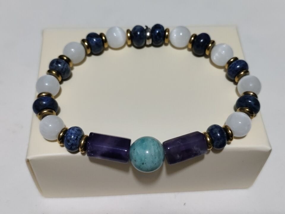 AMAZONİT-AMETİST- LAPİS LAZULİ- SELENİT BİLEKLİK