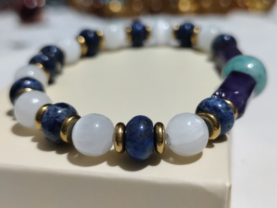 AMAZONİT-AMETİST- LAPİS LAZULİ- SELENİT BİLEKLİK