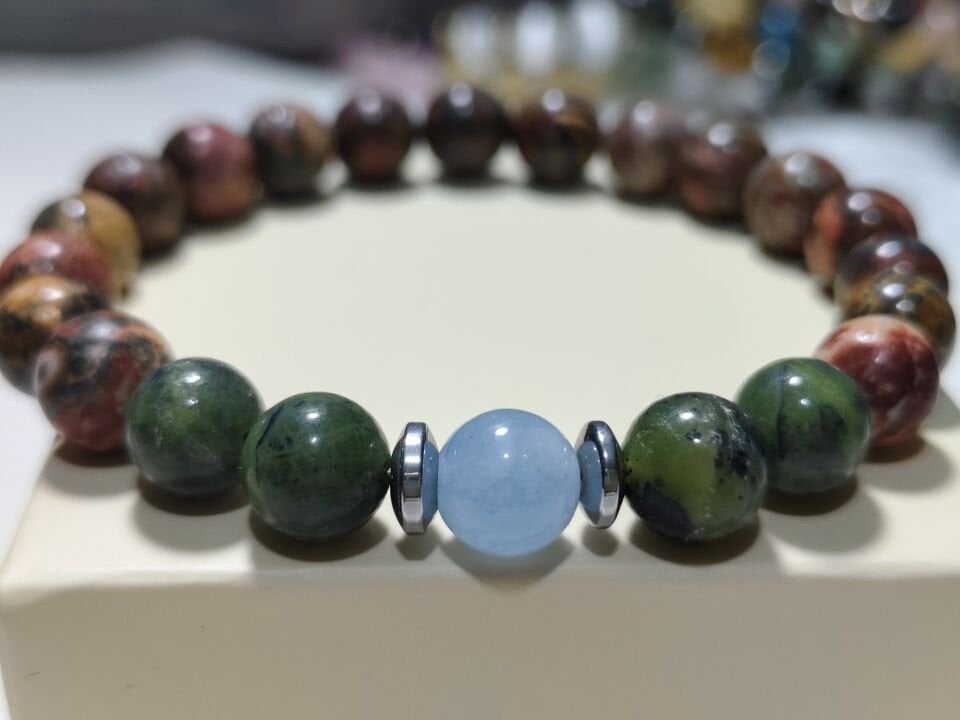 JAGUAR JASPER-AKUAMARİN-YEŞİM  TAŞI BİLEKİK