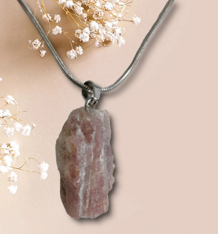 İŞLENMEMİŞ HAM PEMBE TURMALİN TAŞI ERKEK BAYAN KOLYE