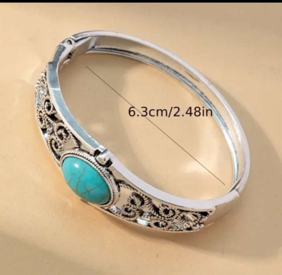 TURKUAZ TAŞI BAYAN BİLEKLİK (METAL KORDON ZAMAK ALAŞIM DÖKÜMDÜR BİLEKLİK AĞIRLIĞI 50 GR. )