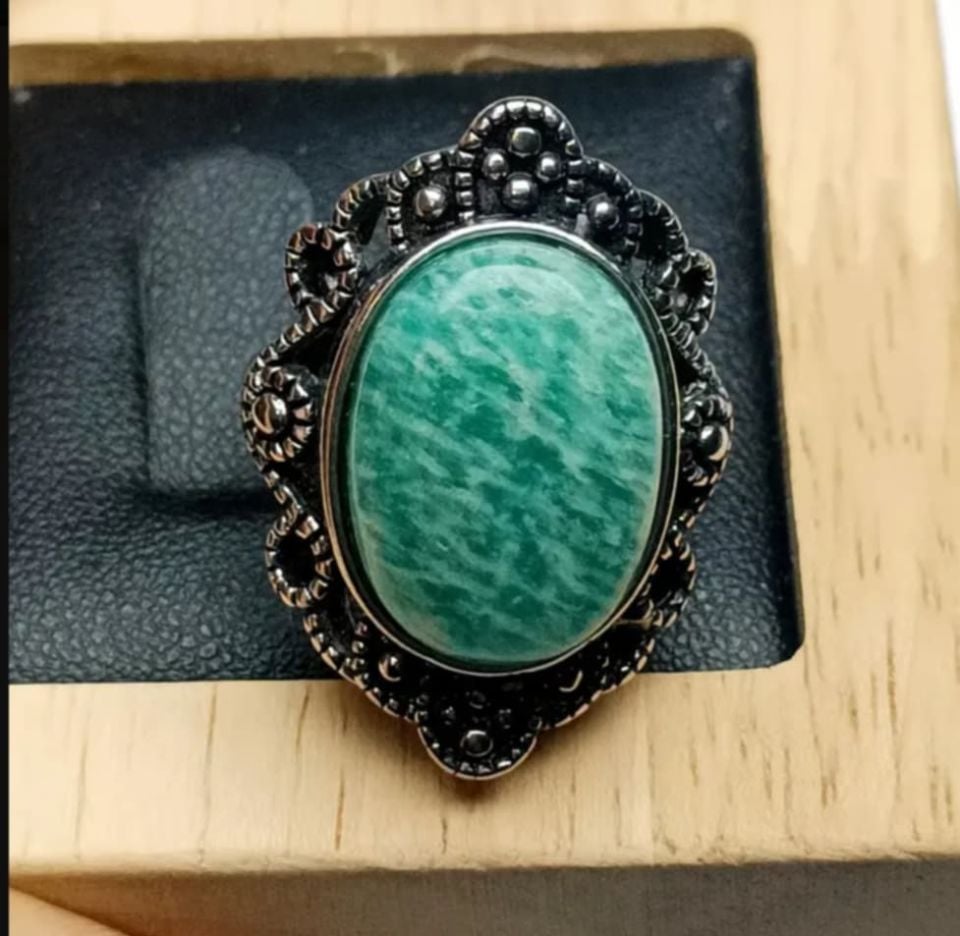 AMAZONİT TAŞI GÜMÜŞ KAPLAMA AYARLANABİLİR YÜZÜK